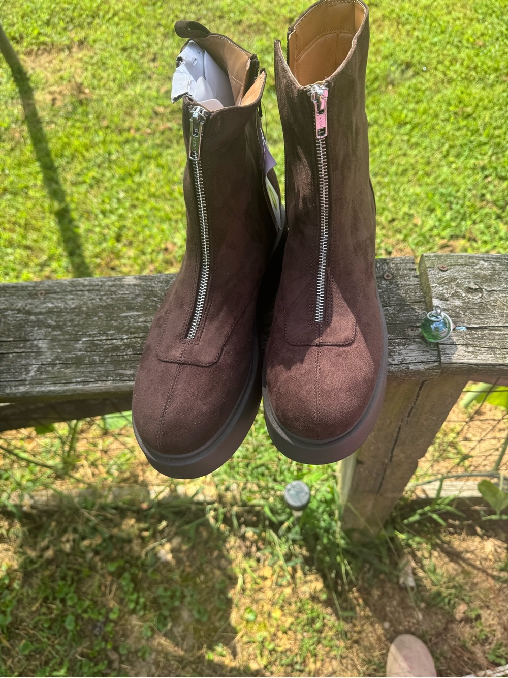 Women's Brown Front-Zip Suede Winter Boots